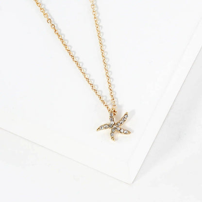 Gold -Life Crystal-Pave 11mm Starfish Pendant Necklace