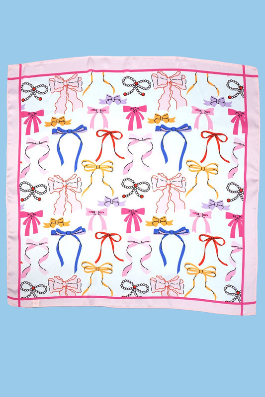 Bow Print Silky Feel Bandana Scarf