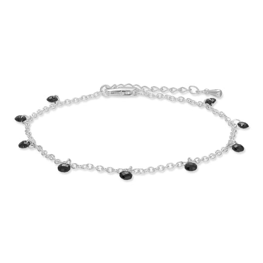 Silver Chain with Black Crystals Ankle Bracelet