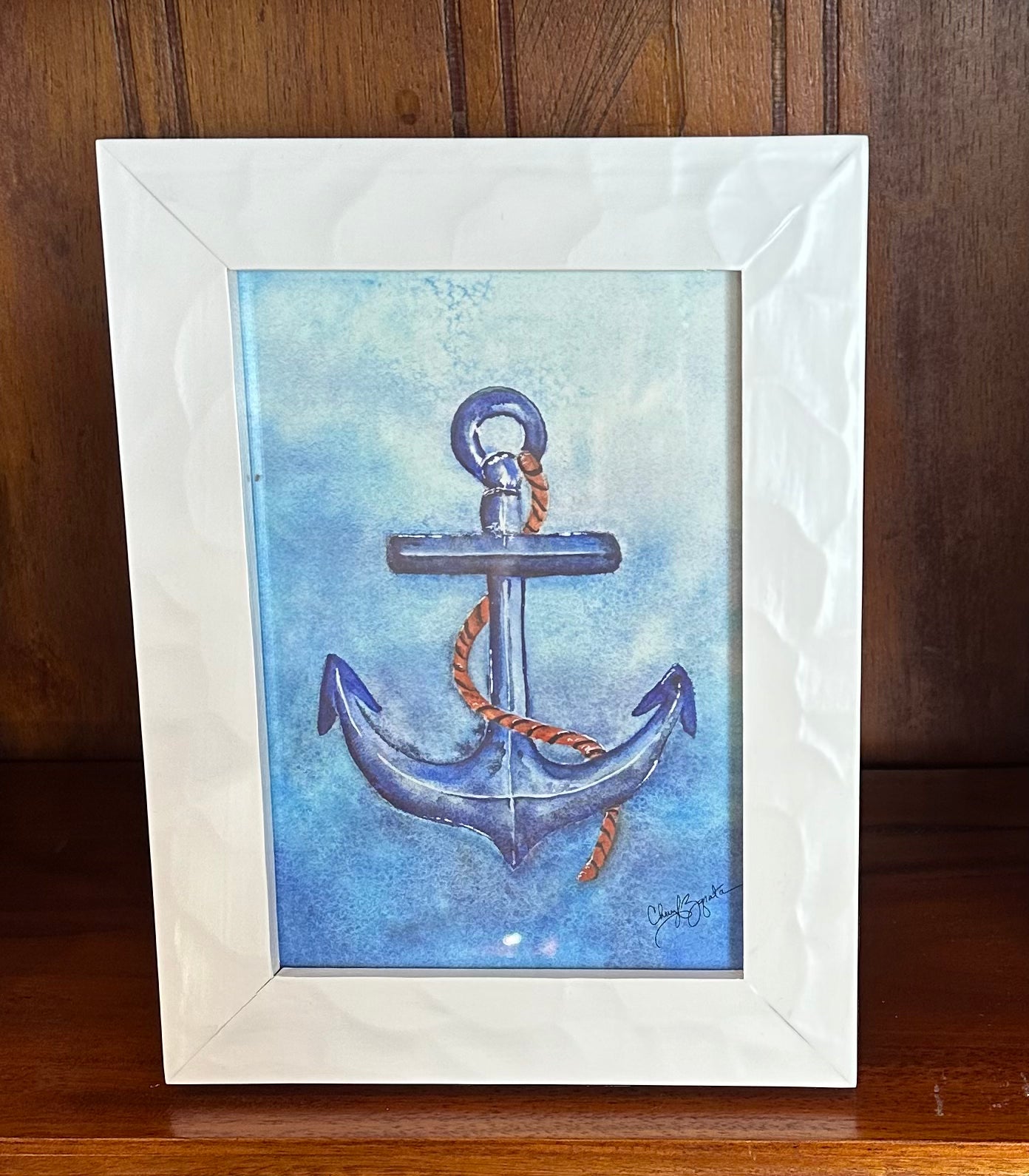 5 x 7 Anchor in Hammered White Frame