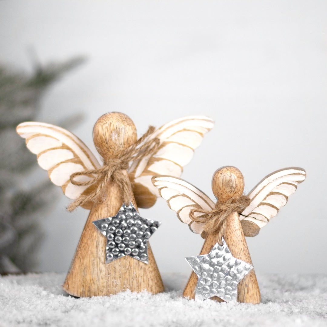 Wooden Angel With Metal Star on Neck