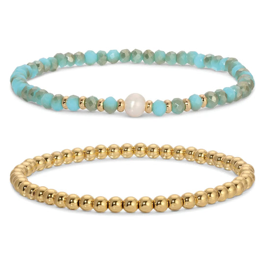 Beaded Duo Pearl Bracelet Set (More Colors)