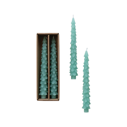 Unscented Tree Shaped Taper Candles in Box, Aqua, Set of 2