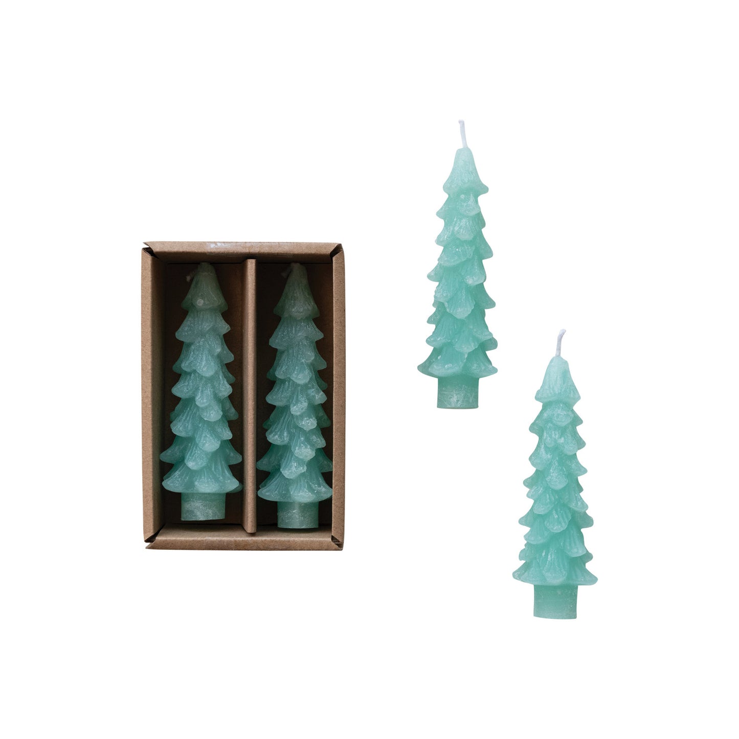 Unscented Tree Shaped Taper Candles in Box, Aqua, Set of 2