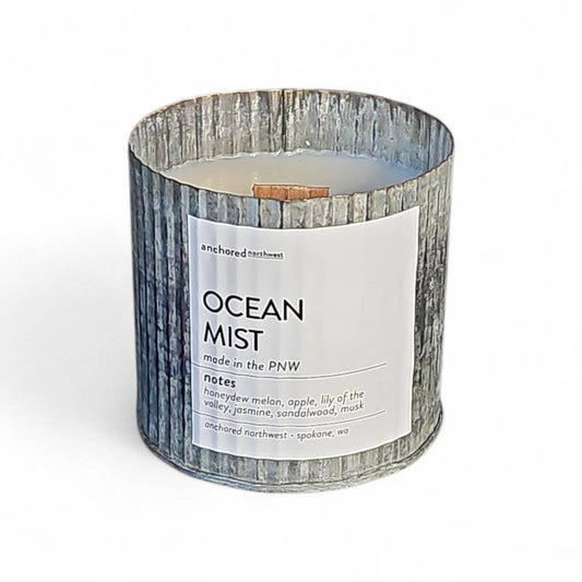 Ocean Mist Wood Wick Candle, Rustic Vintage Decor: 10oz