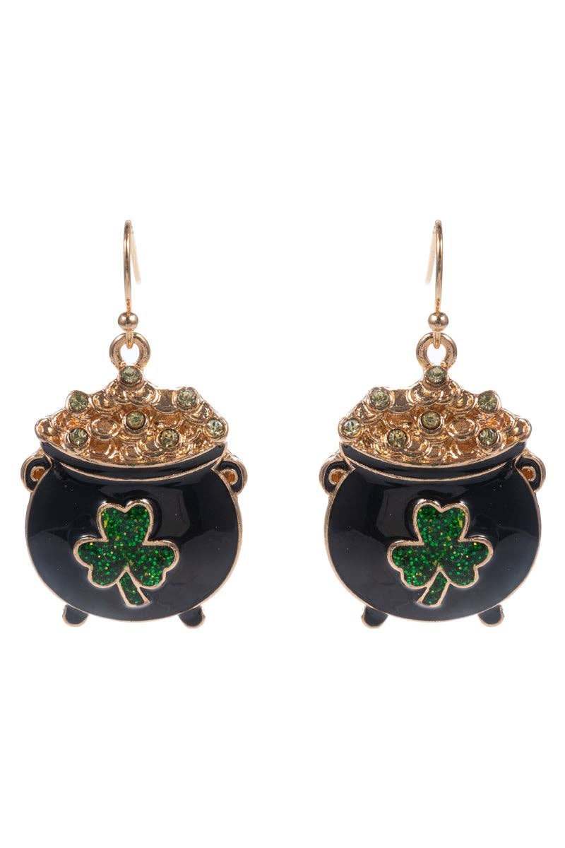 Saint Patricks Pot Of Gold Enamel Hook Earrings
