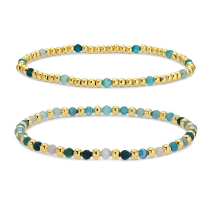 Teal: Set/2, 3Mm Bead And Stone Stretch Bracelets