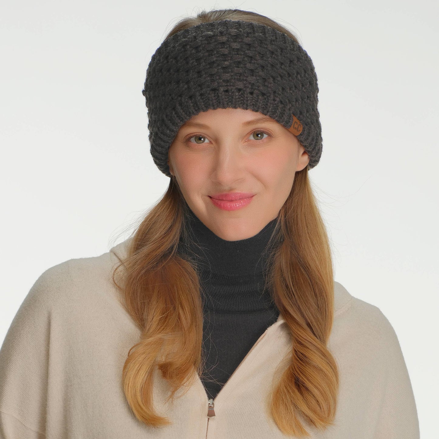 Ivory Cross Cell Stitch Knit Winter Headwrap