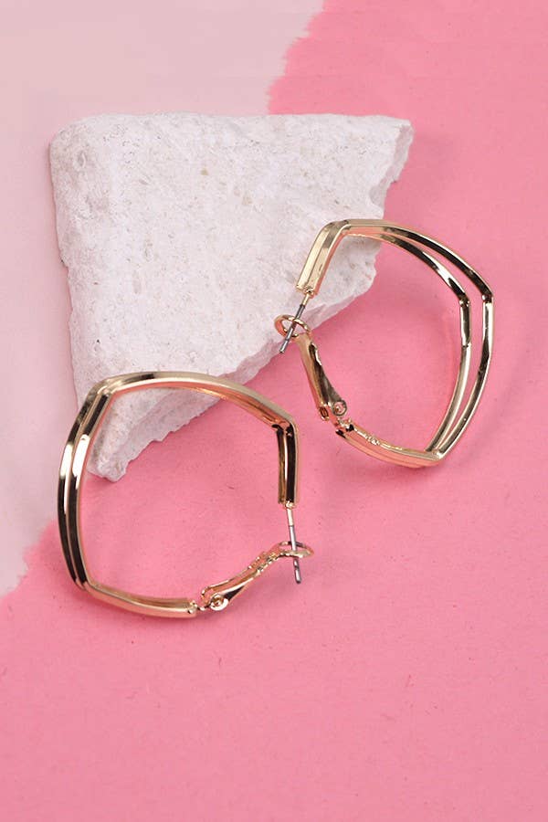 Rounded Square Double Hoop Earring, Gold