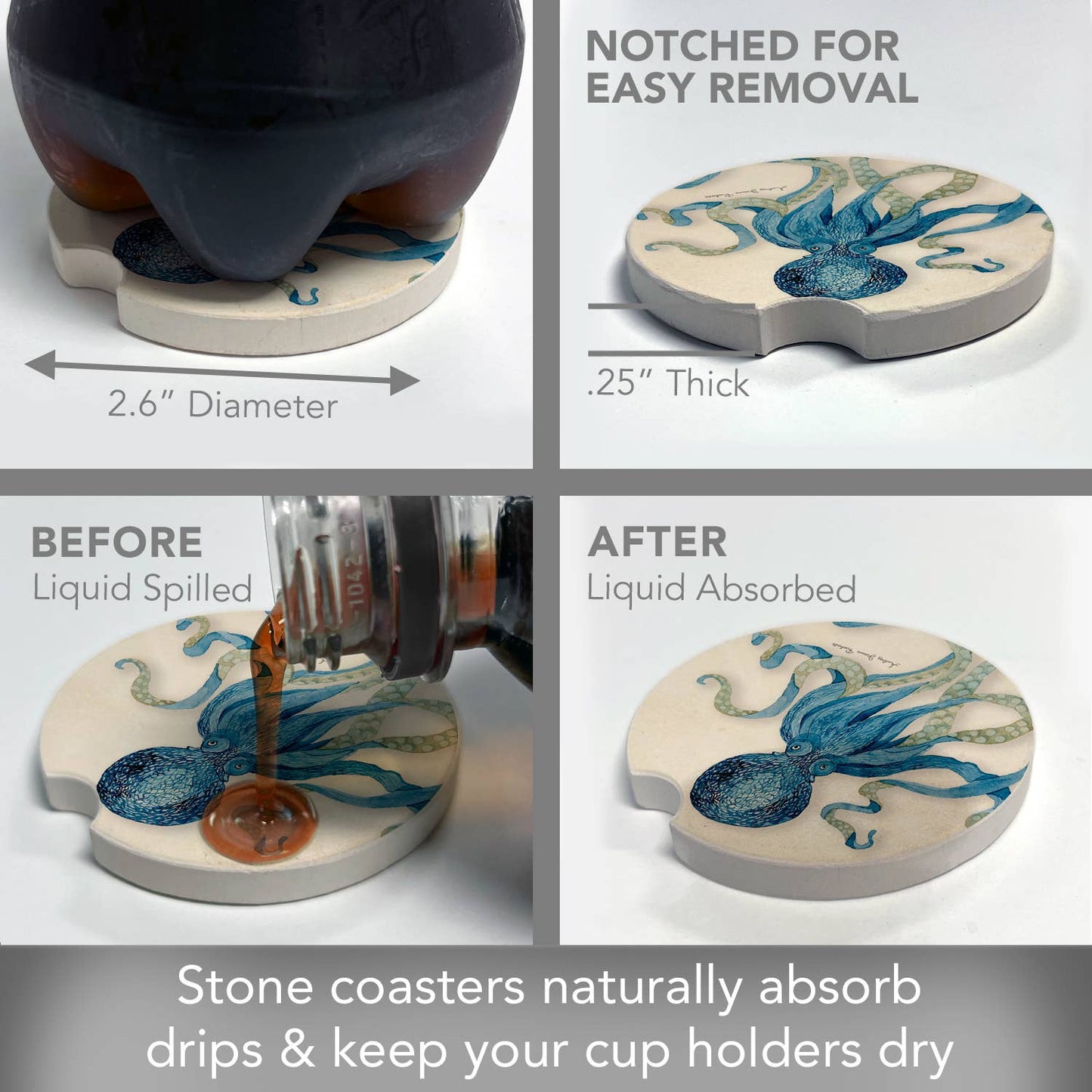 "Indigo Ocean" 1 Pack Absorbent Stone Car Coaster