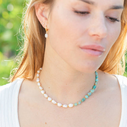 Pearl & Stone Statement Necklace: Rose