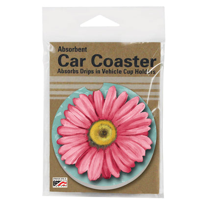 Blooming Daisy Absorbent Stone Car Coaster 1 Pk