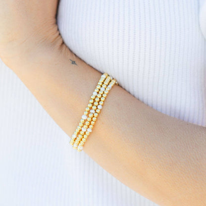 Gold 4mm Bead & Pearl Stretch Bracelet