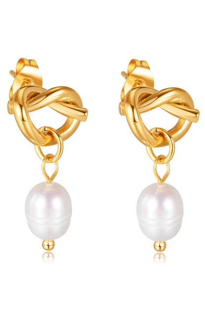 18K Stainless Steel Tarnish-Free Bow Knot Pearl Earrings