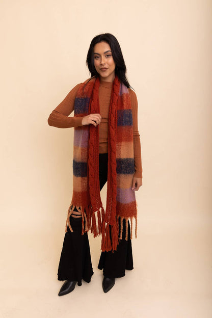 Cozy Knit Dual Textured Scarf w/ Tassels