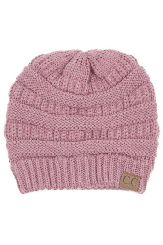 Mauve Cable Knit Classic Beanie Winter Hat