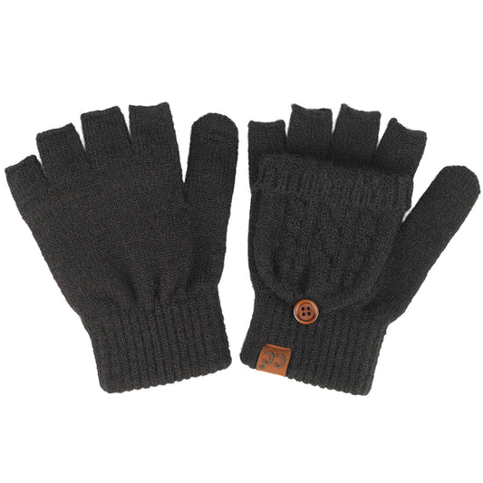 Black Cable Pattern Convertible Flips Mitten Gloves
