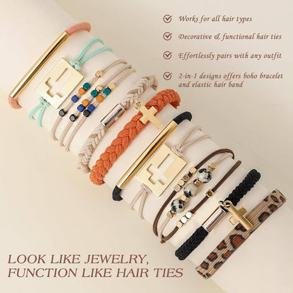 Cross Hair Tie Bracelet Set Elastic Hair Bands
