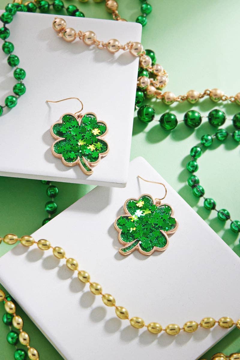 Saint Patricks Day Clover Shaped Hook Earrings