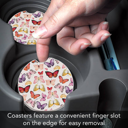 "Watercolor Butterflies" Absorbent Stone Car Coaster 1pk