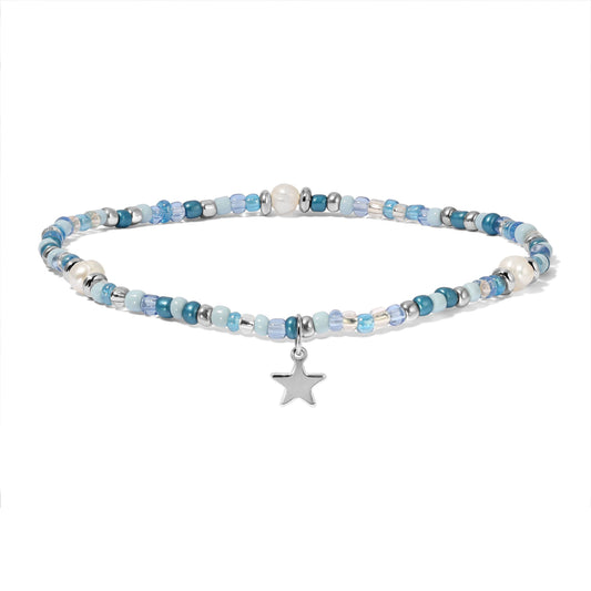 Ocean Blue Seed Bead and Pearls Ankle Bracelet