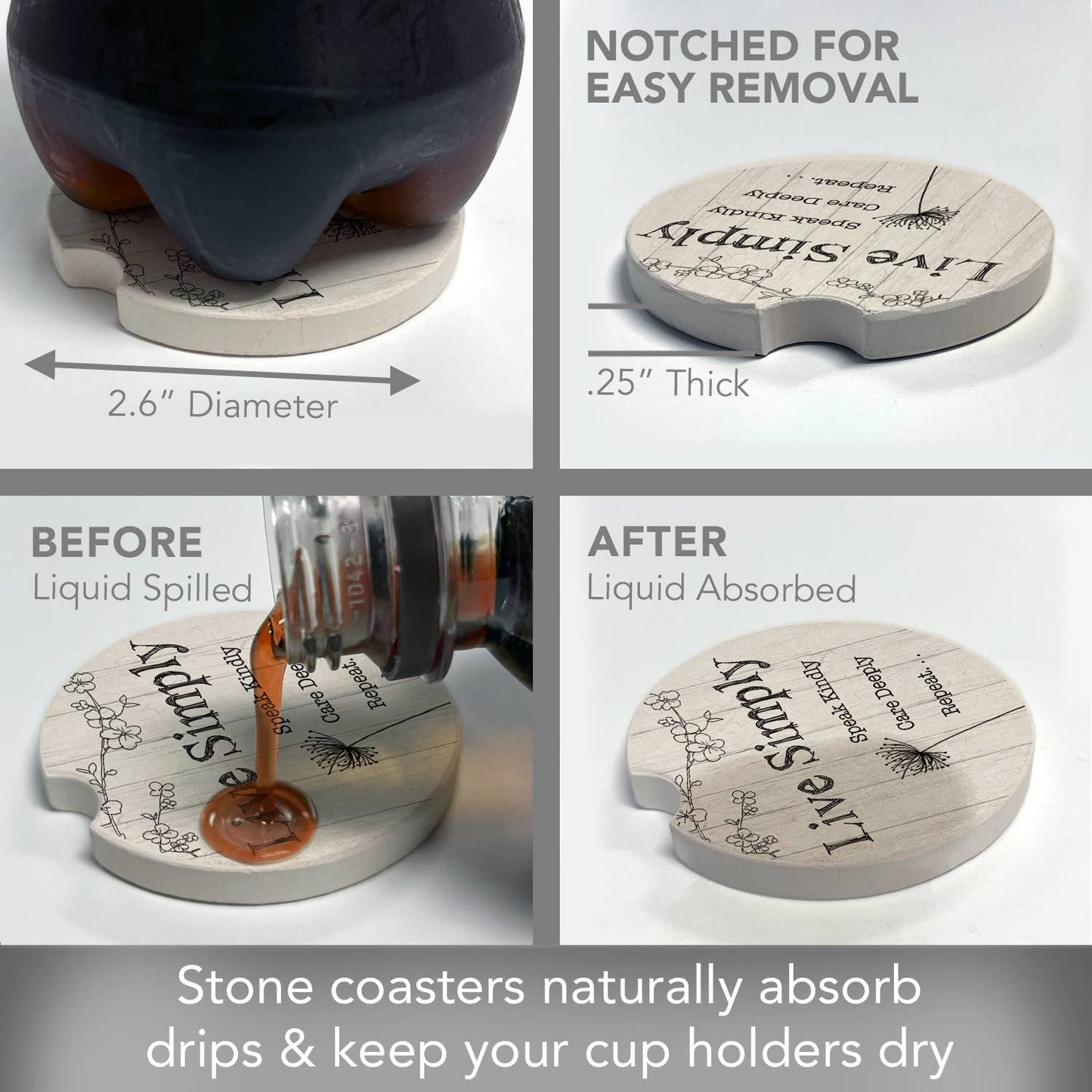 Live Simply 1pk Absorbent Stone Car Coaster