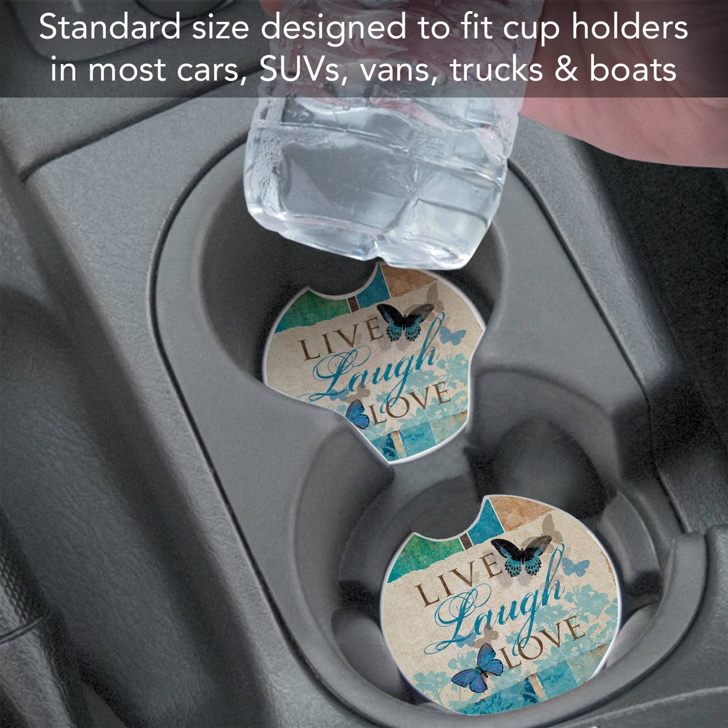 Live Laugh Love Absorbent Stone Car Coaster 1 Pk