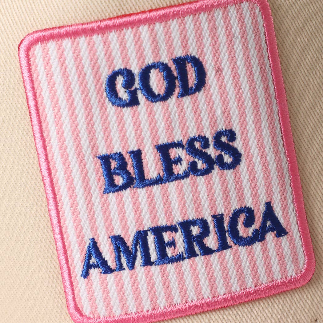 Sky Blue GOD BLESS AMERICA Embroidered Patch Two Tone Trucker Hat: ONE SIZE
