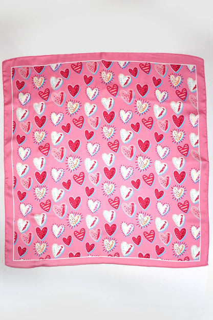 Pink Valentine Multi Heart Silky Feel Bandana Scarf