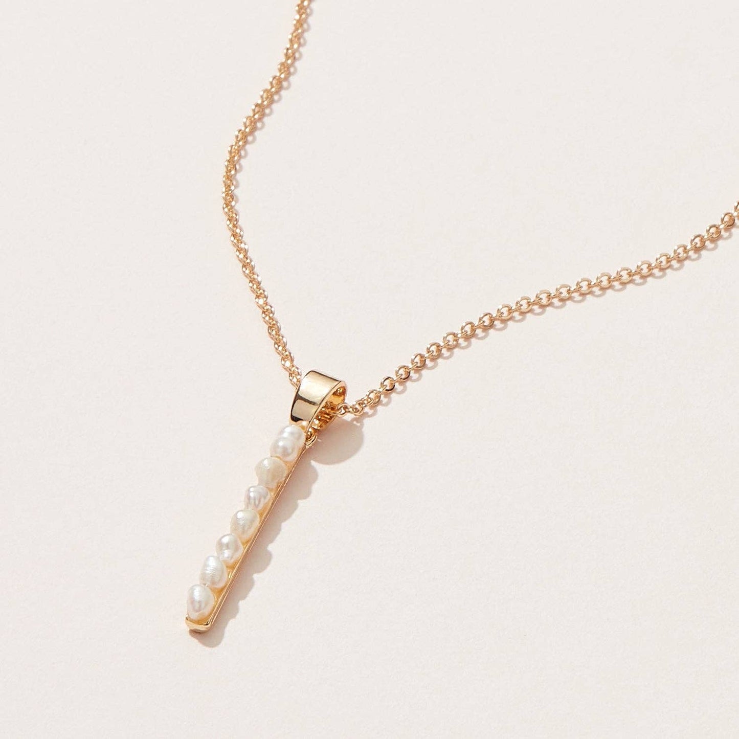 Gold Bar Pendant Necklace with Freshwater Pearls