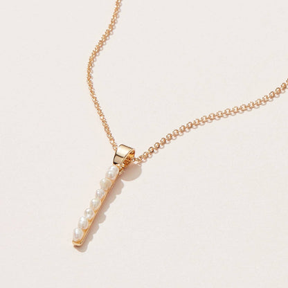 Gold Bar Pendant Necklace with Freshwater Pearls