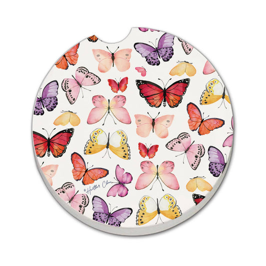 "Watercolor Butterflies" Absorbent Stone Car Coaster 1pk