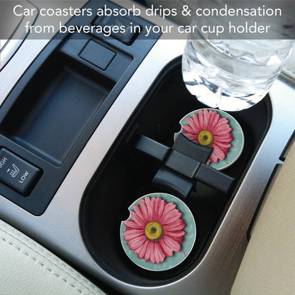 Blooming Daisy Absorbent Stone Car Coaster 1 Pk