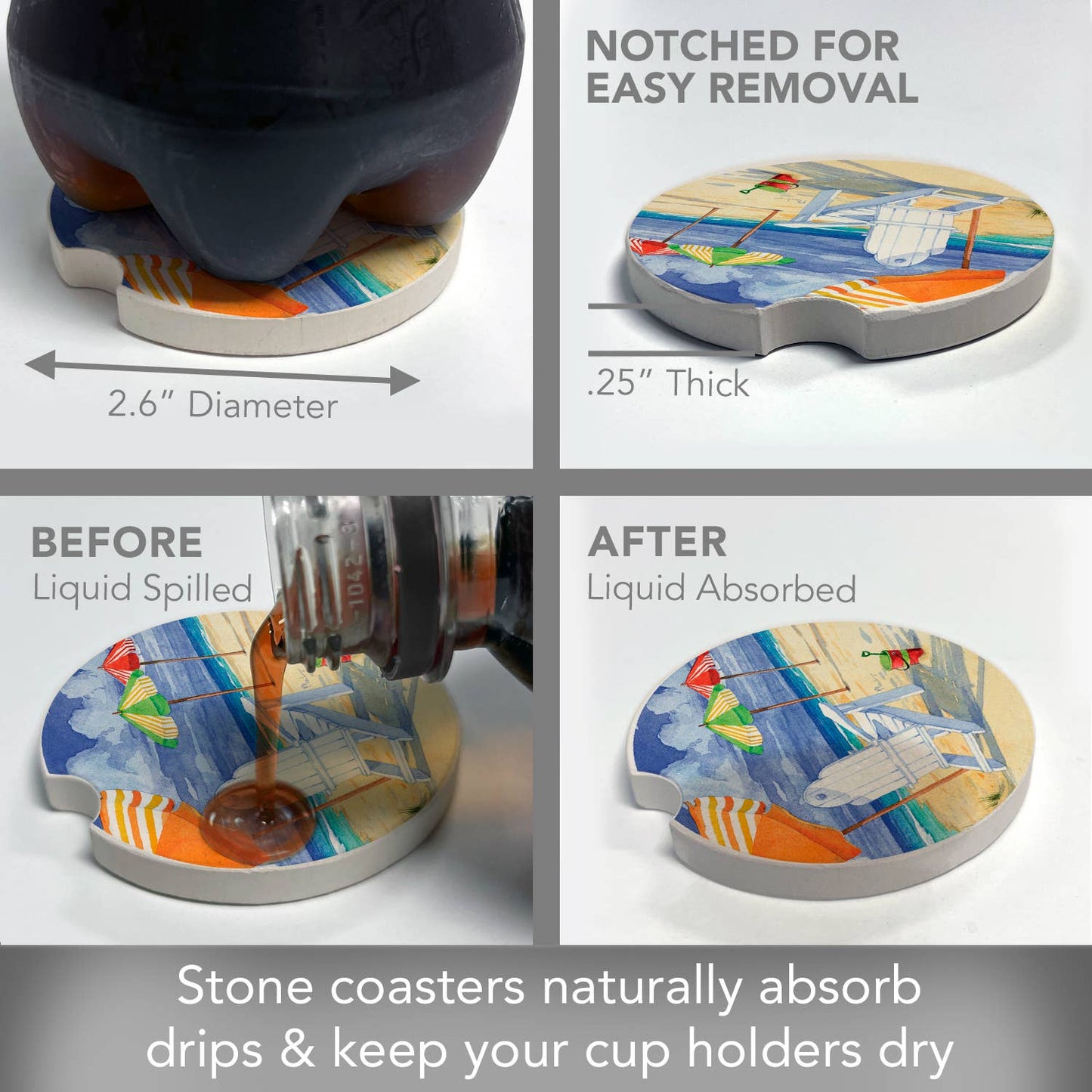 Beach Umbrellas Absorbent Stone Car Coaster 1 Pk