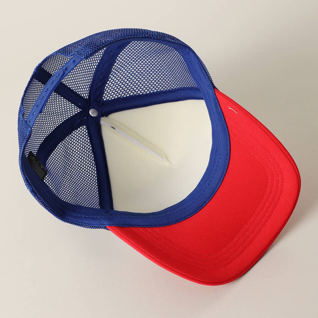 USA Patch Mesh Trucker Hat: WHITE/RED/BLUE