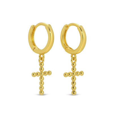 Cross Drop Huggies: Gold