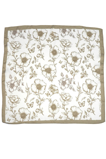 Olive Petite Flower Print Silky Feel Bandana Scarf