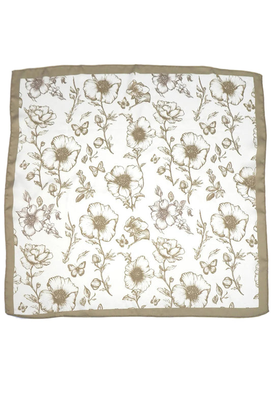 Olive Petite Flower Print Silky Feel Bandana Scarf