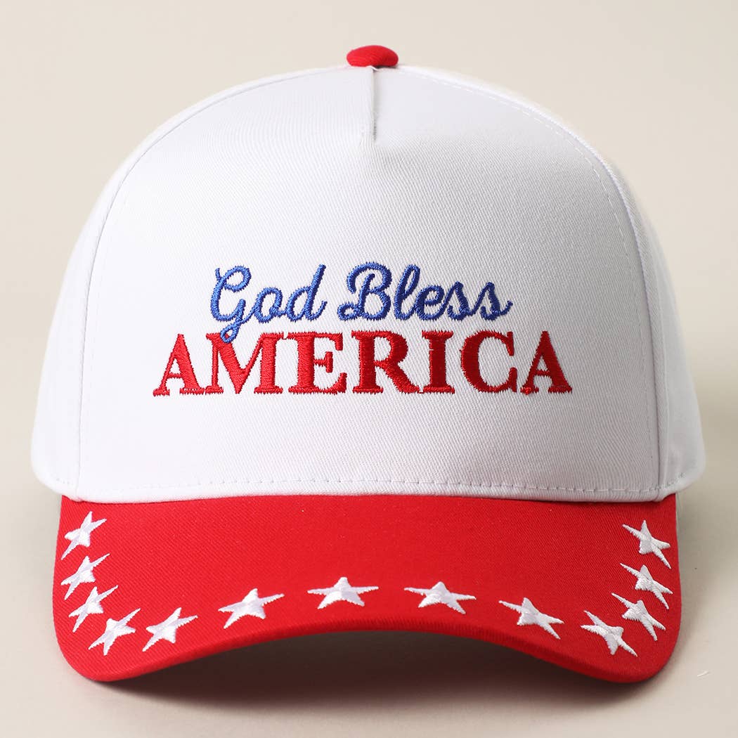 Red GOD BLESS AMERICA Embroidered Star Brim Trucker Hat