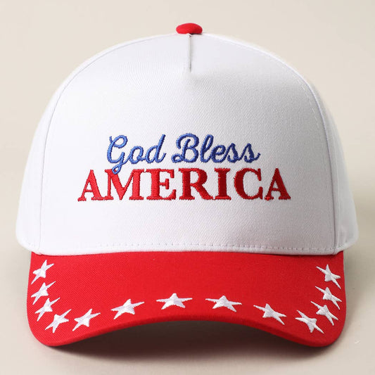 Red GOD BLESS AMERICA Embroidered Star Brim Trucker Hat