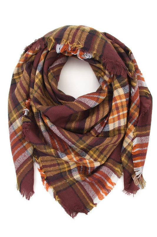 Coffee Oversize Plaid Check Pattern Winter Scarf