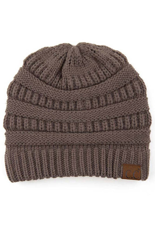 Earth Gray Cable Knit Classic Beanie Winter Hat
