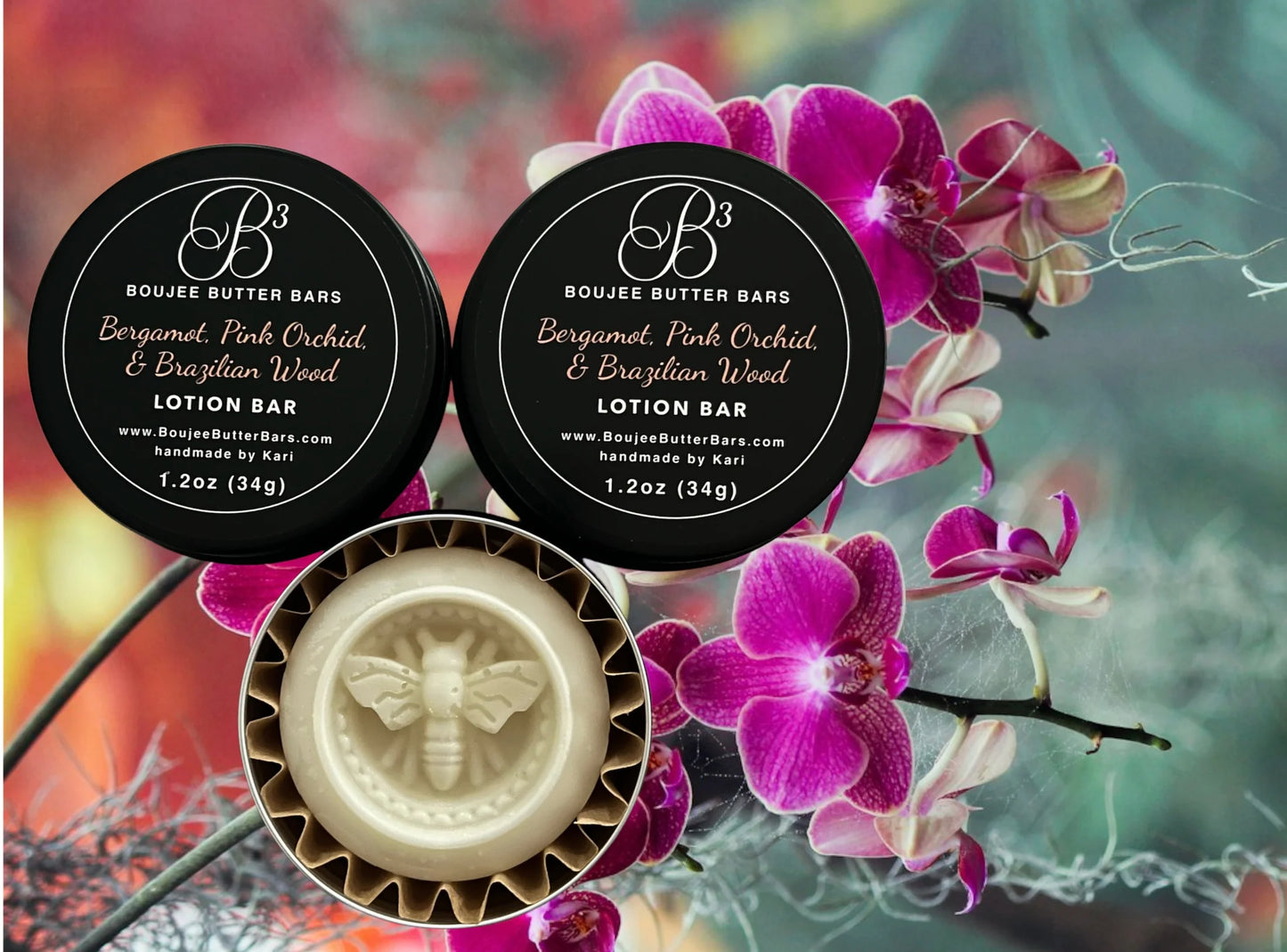 Bergamot, Pink Orchid & Brazilian Wood Scented Lotion Bar in Tin (2 Sizes)