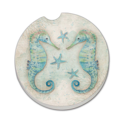 "Twin Seahorses" Absorbent Stone Car Coaster 1pk