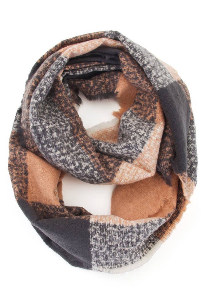 Gray Check Pattern Infinity Scarf