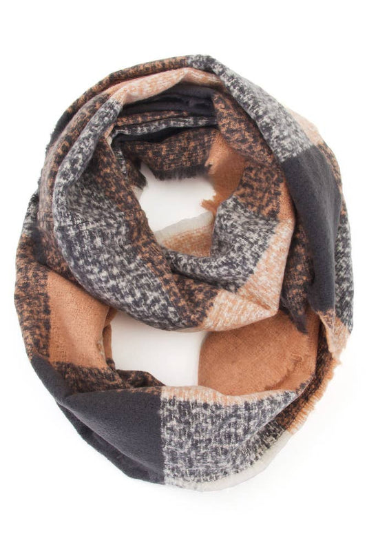 Gray Check Pattern Infinity Scarf