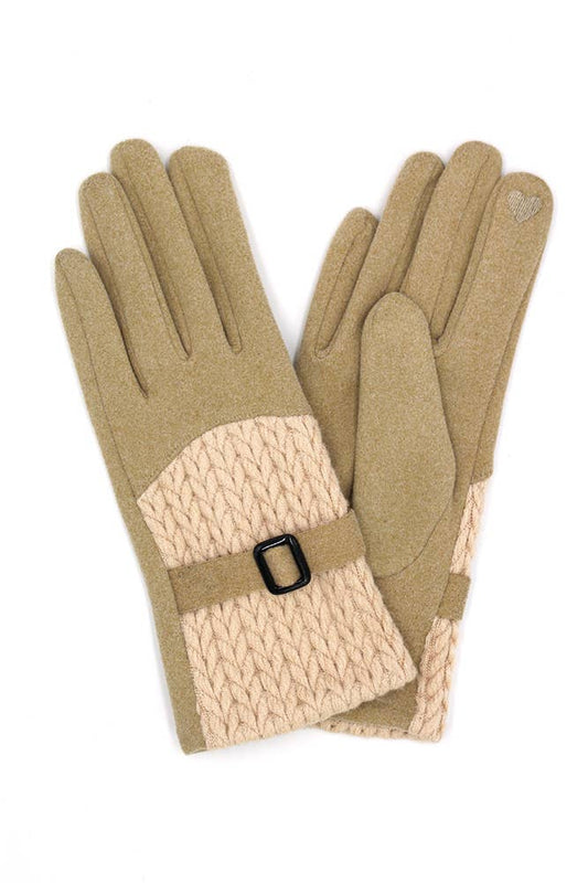 Beige Cable and Band Detailed Smart Touch Winter Gloves