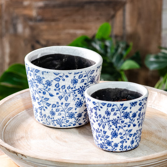 Blue Berry Leaf Print Pot