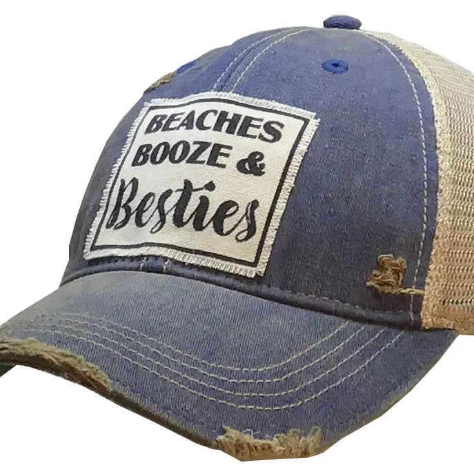 Beaches Booze & Besties Distressed Trucker Hat