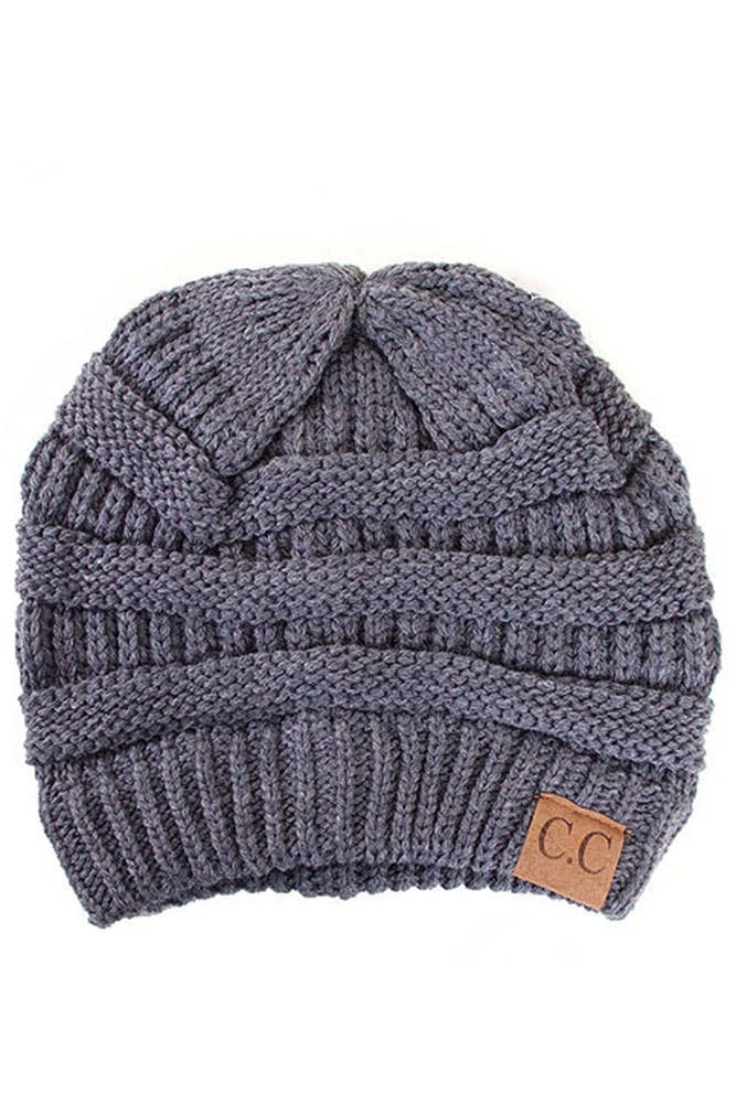 Dark Melange Gray Cable Knit Classic Beanie Winter Hat